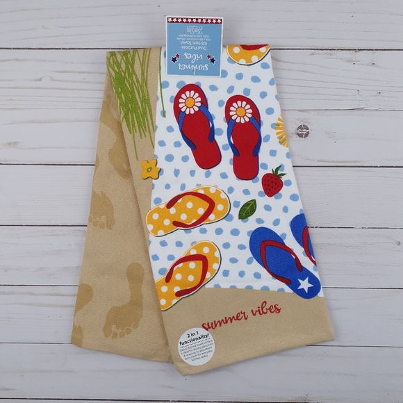 Kitchen Towel Summer Vibes Flip Flops Beach - Picture 1 of 3